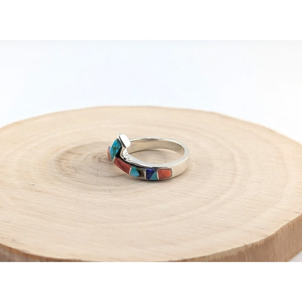 Navajo Handmade‎ Silver Ring Turquoise Signed Native American Jewelry 9 ***